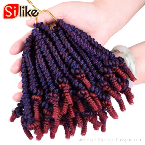 Silike  6-8inch Spring Twist Crochet Hair Extensions Synthetic Fluffy Passion Twist Braids With Curl 20Strands/pcs For Women